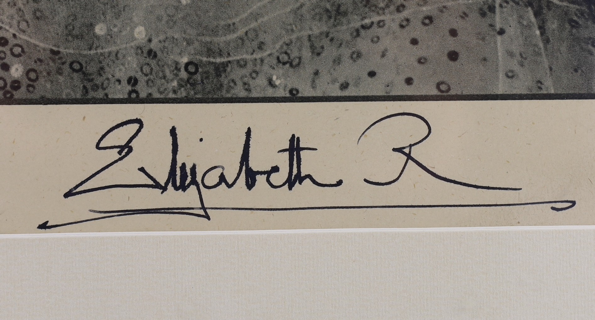 After Cecil Beaton, a signed photo-lithograph of Queen Elizabeth, the Queen Mother, printed for Raphael Tuck & Sons Ltd, overall 49 x 39cm